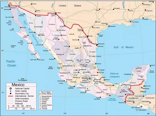 Mapa de la República de México con Nombres