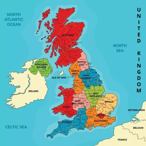 Mapa del Reino Unido con Nombres y Ciudades